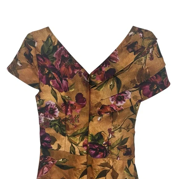 NWOT THEIA Nina Twist Drape A Line Gown in Gilded Poppies - Picture 12 of 14